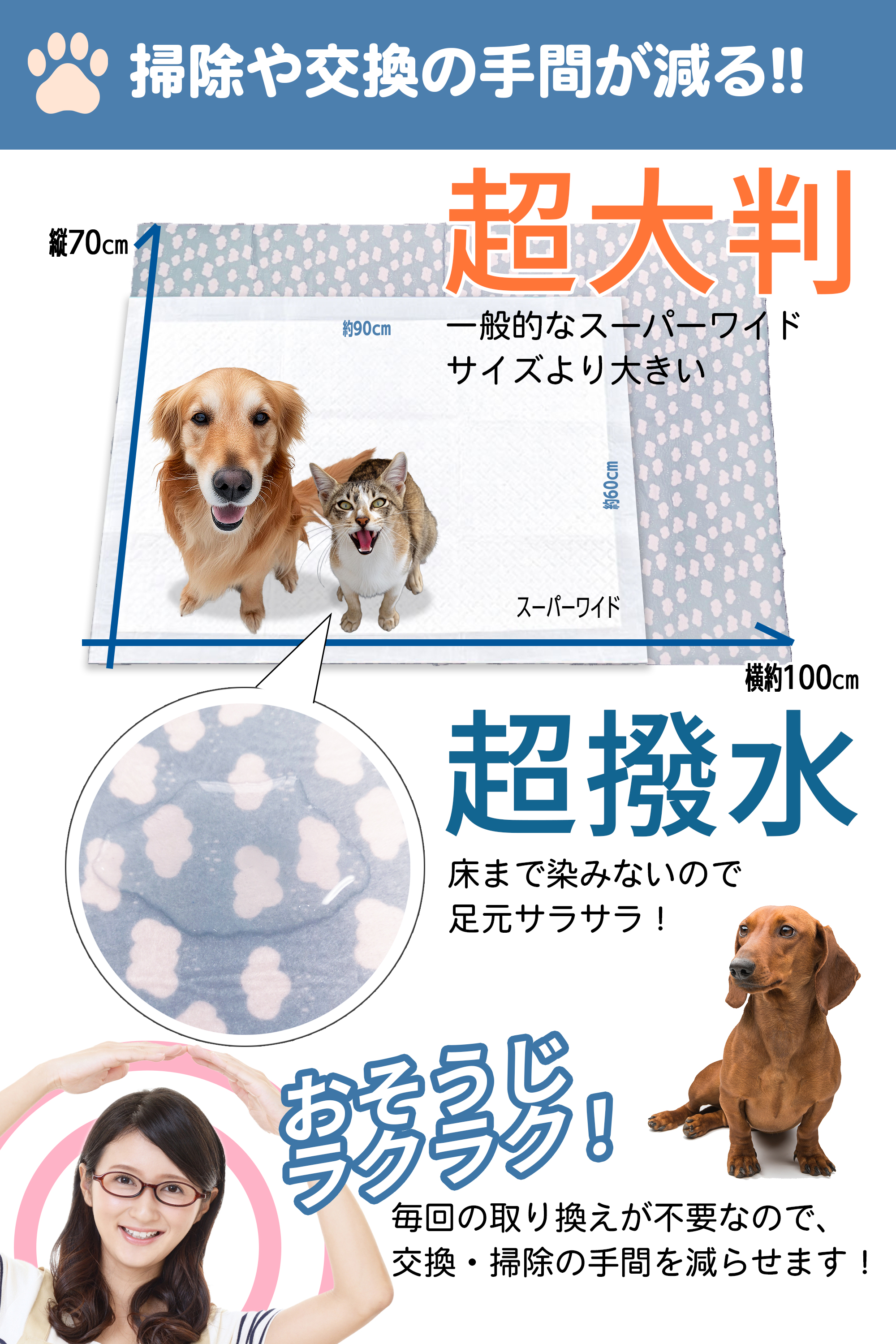 大判サイズと掃除のしやすさを紹介する修正版の商品画像
